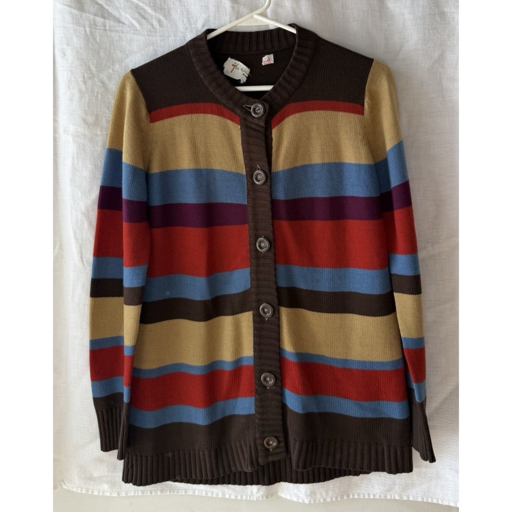 Vintage Colorful Striped Cardigan Sweater Boho Hippie Button Up